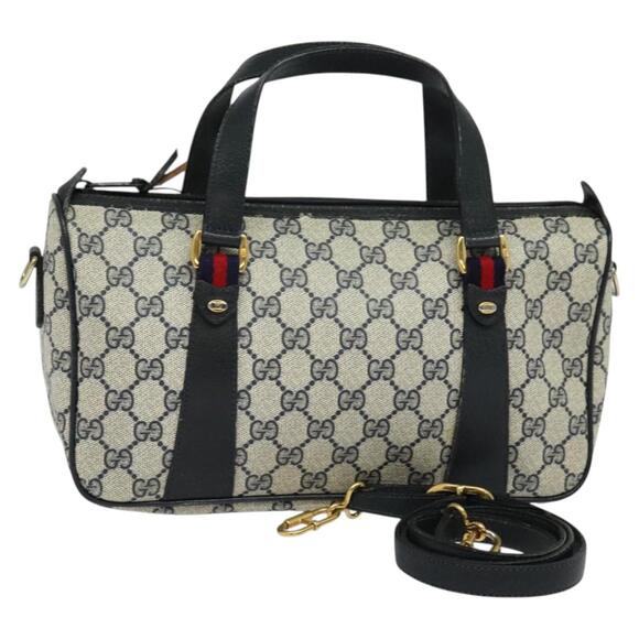 GUCCI GG Supreme Sherry Line Bag Pvc Navy Gold 39 02 040 - Picture 1 of 16
